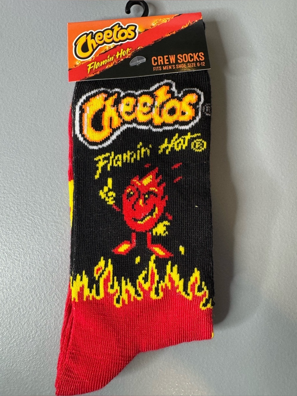 Cheetos Flamin' Hot chips Men's Crew Socks - Black & Red unisex novelty